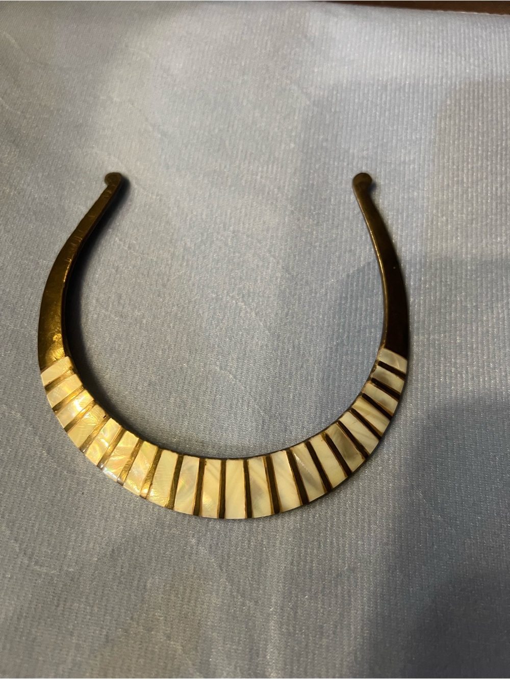 Vintage Brass Mother of Pearl Collar/Choker Necklace